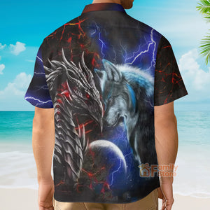 Dragon And Wolf Red And Blue - Hawaiian Shirt