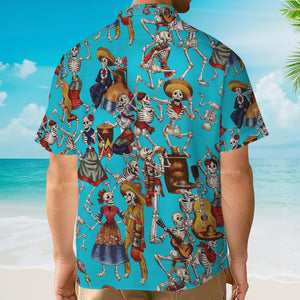 Day Of The Dead Skeleton Short Sleeve Casual Hawaiian Shirt For Men