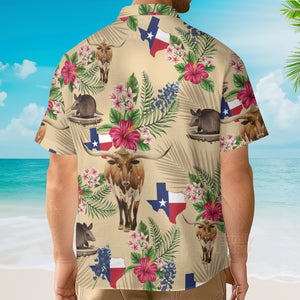 Insignia Bluebonnet Texas Hawaiian Shirt Cream Version, Texas Home Shirt