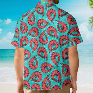 Shrimp Seafood Pattern Blue Aloha Hawaiian Shirts For Men & Women