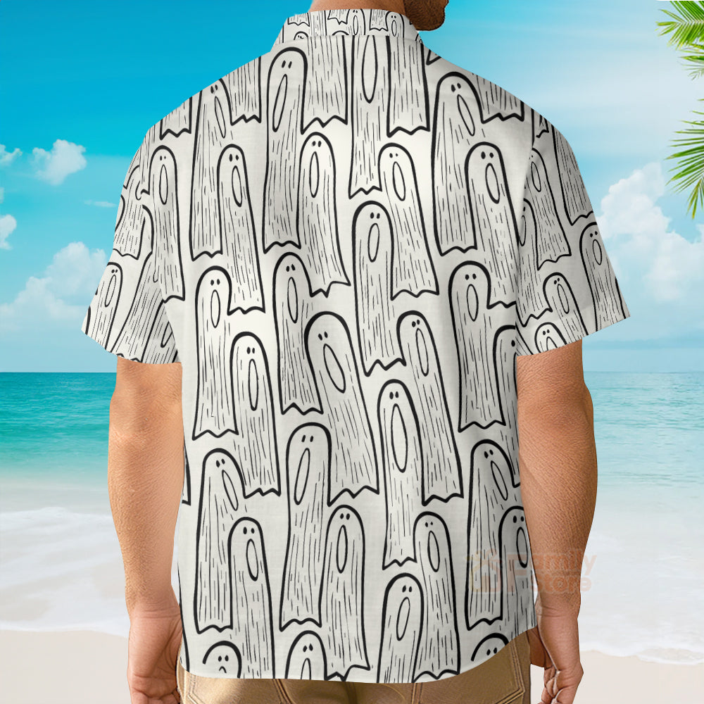 Men's Hawaiian Shirts Halloween Ghost Print Short Sleeve Shirt