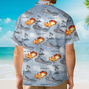 FamilyStore Warship Battleship USS Missouri (BB-63) "Mighty Mo" Palm Tree - Hawaiian Shirt