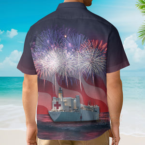 Usns Mercy (T-Ah-19) Hospital Ship, 4Th Of July Hawaiian Shirt