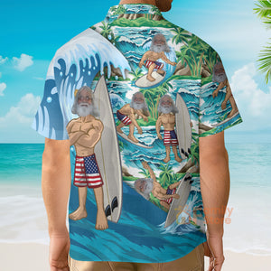 Custom Photo Funny Men Surfing - Personalized Hawaiian Shirt