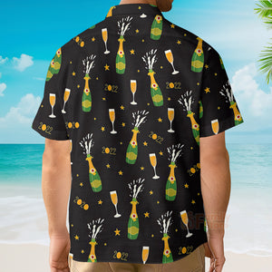 Happy New Year Champagne Bottle And Glass Lovely Pattern Hawaiian Shirt