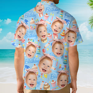 Custom  Photo Funny Face Happy Birthday Gifts On Blue - Hawaiian Shirt