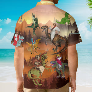 Jesus Rides A Dinosaur Hawaiian Shirt