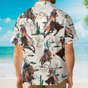 FamilyStore Custom Photo Cowboy Barrel Racing Tropical Desert - Personalized Hawaiian Shirt