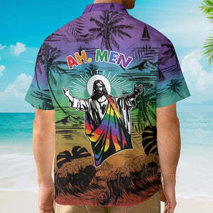 Ah Men Funny Jesus Lgbt Pride Aloha Hawaiian Shirt