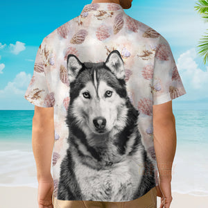 Husky Terrier Mens 3D Hawaiian Shirt, Husky Button Up Shirt