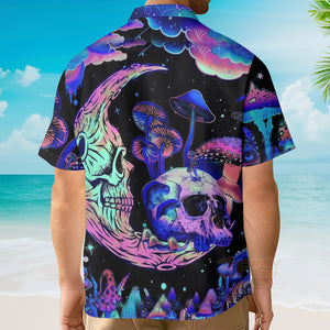 Psychedelic Hippie Moon Skull And Mutated Mushroom Hawaiian Shirt