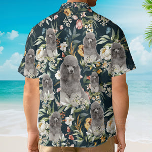 Portrait Of Gray Poodle On Floral Flowers Custom Hawaiian Shirt PN302110Lb