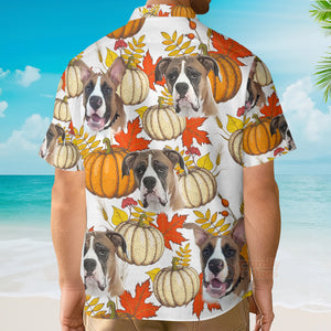 Custom Face Pumkin Fall Leaves - Gift For Mom Dog, Dad Dog,  Pet Lover - Personalized Hawaiian Shirt