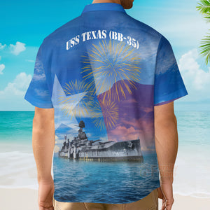 FamilyStore Us Navy Uss Texas (Bb-35) 4Th Of July Hawaiian Shirt