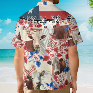 Unique Hereford Cattle Texas Flag Hawaiian Flowers All Over Printed 3D Hawaiian Shirt