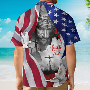 Faith Over Fear Jesus Under American Flag Aloha Hawaiian Shirt