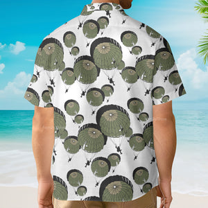 Umbrella Army Parachute Veteran White And Green Aloha Hawaiian Shirts