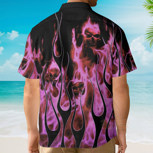 Pink Flames And Skulls In The Dark Hawaiian Shirt
