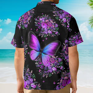 Purple Beautiful Butterfly Flowers Aloha Hawaiian Shirts For Men, Women