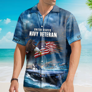 Navy United States Navy Veteran Eagles And Ships U.S Navy Hawaiian Shirt