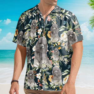 Portrait Of Gray Poodle On Floral Flowers Custom Hawaiian Shirt PN302110Lb