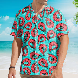 Shrimp Seafood Pattern Blue Aloha Hawaiian Shirts For Men & Women