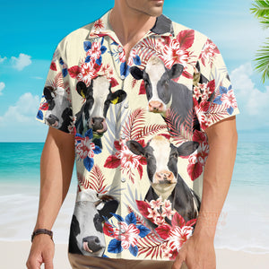 Unique Holstein Friesian Cattle American Flag Hawaiian Shirt