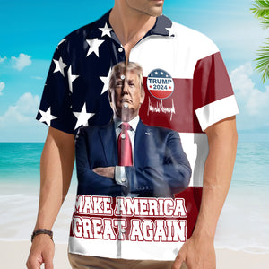 Custom Donald Trump Photo Make America Great Again Hawaii Shirt