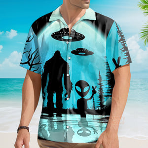 Bigfoot Alien And UFO Hawaiian Shirt For Men And Women