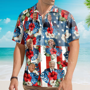 Custom Photo Trump American Flag Tropical Independence Day Hawaii Shirt