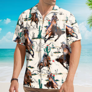 FamilyStore Custom Photo Cowboy Barrel Racing Tropical Desert - Personalized Hawaiian Shirt