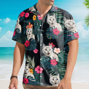 Custom Photo Cat Hibiscus Flower Summer - Hawaiian Shirt