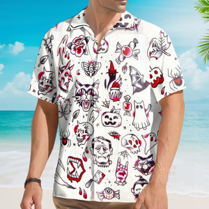 Fun Halloween Elements Tattoo Style Hawaiian Shirt