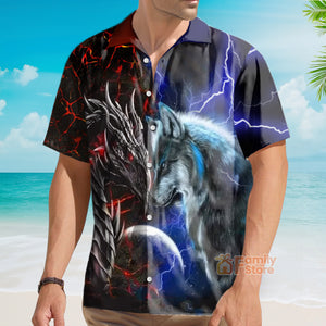 Dragon And Wolf Red And Blue - Hawaiian Shirt