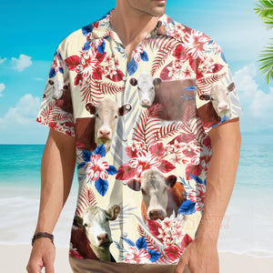 Unique Hereford Cattle Texas Flag Hawaiian Flowers All Over Printed 3D Hawaiian Shirt