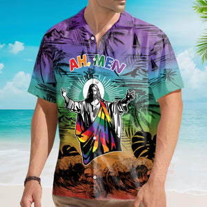 Ah Men Funny Jesus Lgbt Pride Aloha Hawaiian Shirt