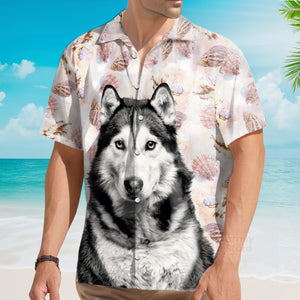 Husky Terrier Mens 3D Hawaiian Shirt, Husky Button Up Shirt