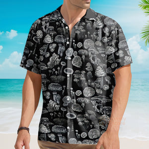 Black And White Casual Mushroom Hawaiian Shirt - For Men & Women