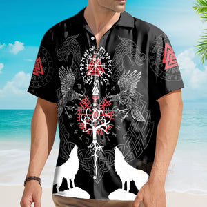 Viking Raven And Wolf Viking Hawaiian Shirt, Wolf Viking Shirt Short Sleeve