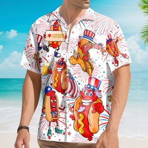 FamilyStore Independence Day 4th of July Funny Hot Dog American Flag Aloha - Hawaiian Shirts