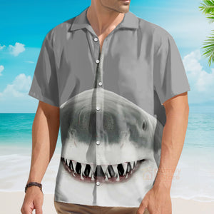 Shark Smile Hawaiian Shirt, Shark Button Up Shirt For Adults