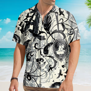 Casual Crow And Skull Print Hawaiian Shirt