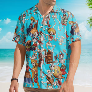 Day Of The Dead Skeleton Short Sleeve Casual Hawaiian Shirt For Men