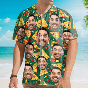 Custom Photo Face Crazy Man Loves Slice Pizza - Hawaiian Shirt