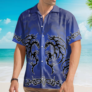 Blue Tribal Dragon Hawaiian Shirt