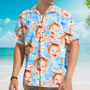 Custom  Photo Funny Face Happy Birthday Gifts On Blue - Hawaiian Shirt