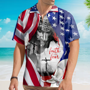 Faith Over Fear Jesus Under American Flag Aloha Hawaiian Shirt