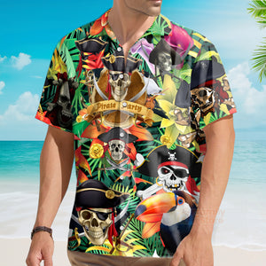 FamilyStore Tropical Pirates Skull Make Legends Black Aloha Hawaiian Shirt