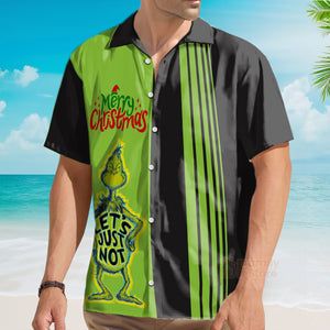 Christmas Striped Grinc Green Monster Men's Short Sleeve Hawaiian Shirt