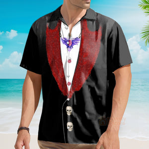 Halloween Vampire Chest Pocket Short Sleeve Hawaiian Shirt